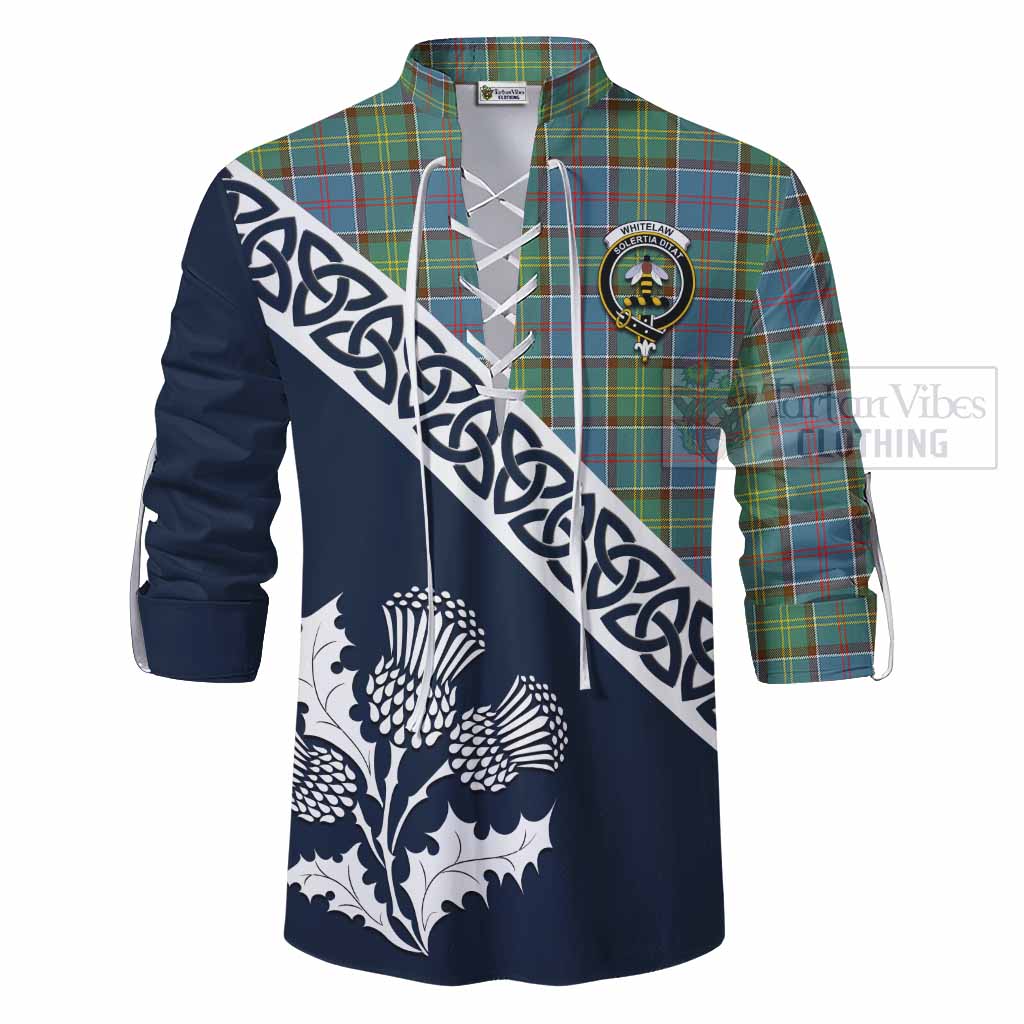 Whitelaw Tartan Ghillie Kilt Shirt Featuring Thistle and Scotland Map - Tartan Vibes Clothing