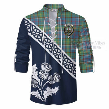 Whitelaw Tartan Ghillie Kilt Shirt Featuring Thistle and Scotland Map - Tartan Vibes Clothing