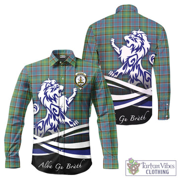 Whitelaw Tartan Long Sleeve Button Up Shirt with Alba Gu Brath Regal Lion Emblem - Tartan Vibes Clothing