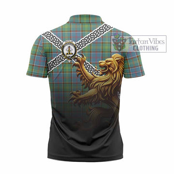 Whitelaw Crest Tartan Zipper Polo Shirt with Golden Lion Emblem Celtic Style - Tartan Vibes Clothing