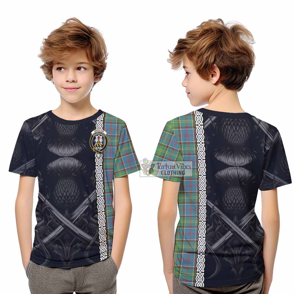 Whitelaw Tartan Kid T-Shirt with Family Crest Cross Sword Thistle Celtic Vibes - Tartan Vibes Clothing
