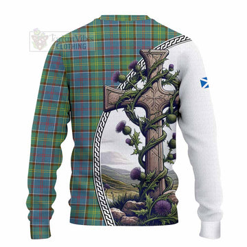 Whitelaw Tartan Knitted Sweater with Family Crest and St. Andrew's Cross Accented by Thistle Vines - Tartan Vibes Clothing