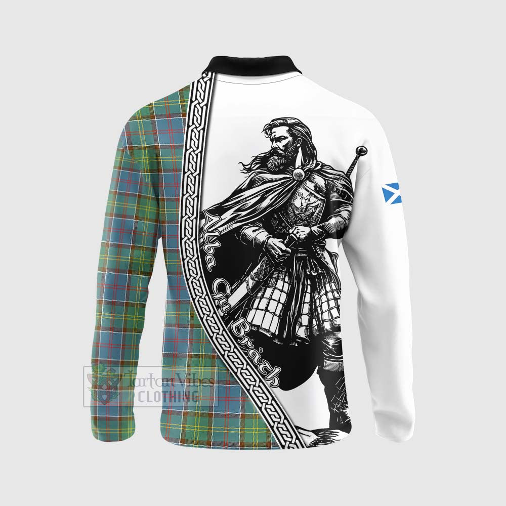 Whitelaw Tartan Clan Crest Long Sleeve Polo Shirt with Highlander Warrior Celtic Style - Tartan Vibes Clothing