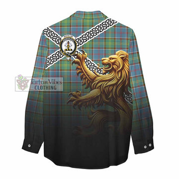 Whitelaw Crest Tartan Women's Casual Shirt with Golden Lion Emblem Celtic Style - Tartan Vibes Clothing