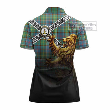 Whitelaw Crest Tartan Women's Polo Shirt with Golden Lion Emblem Celtic Style - Tartan Vibes Clothing