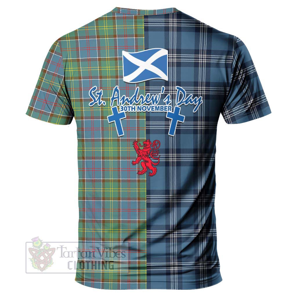 Whitelaw Tartan T-Shirt Happy St. Andrew's Day Half Tartan Style - Tartan Vibes Clothing