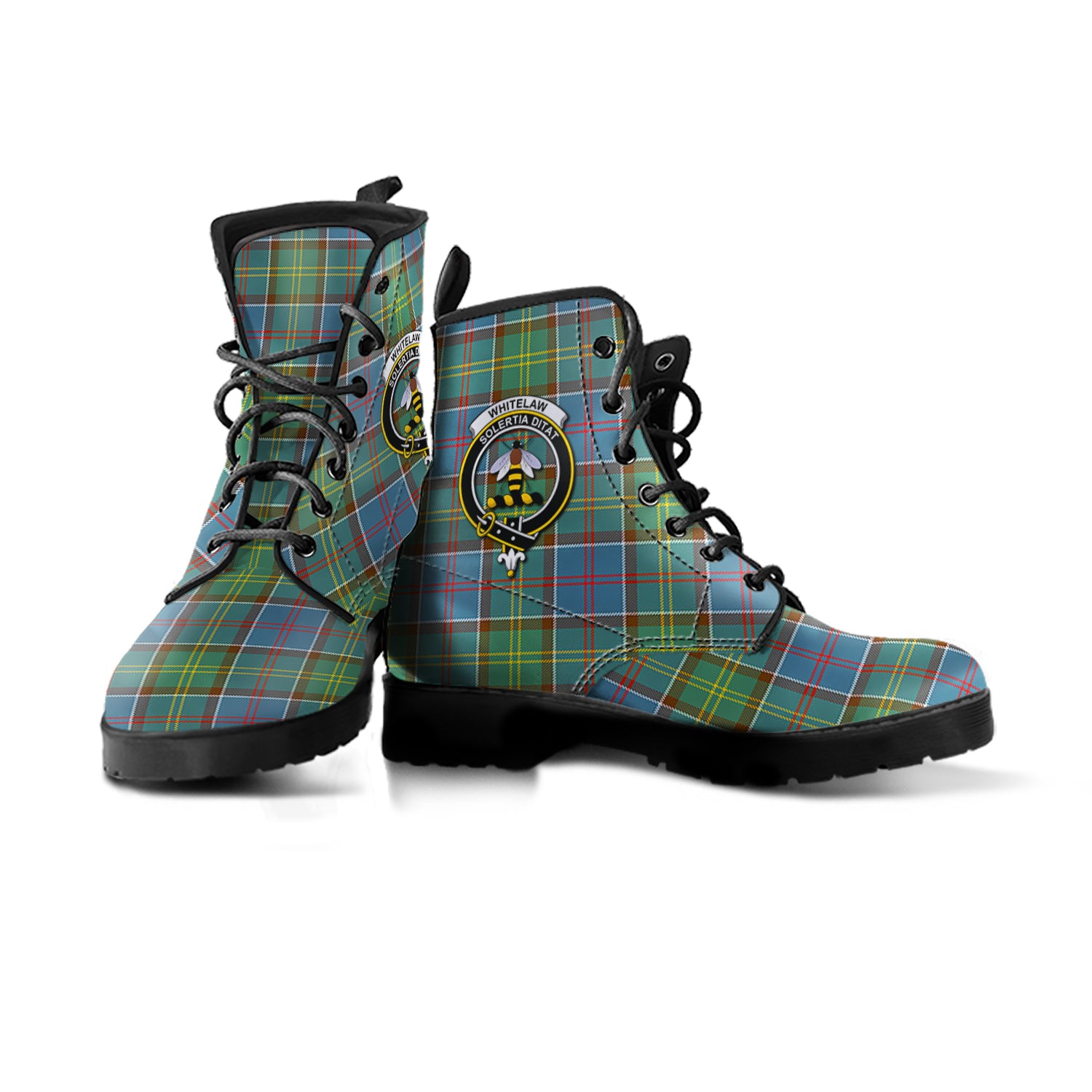 Whitelaw Tartan Leather Boots with Family Crest - Tartan Vibes Clothing