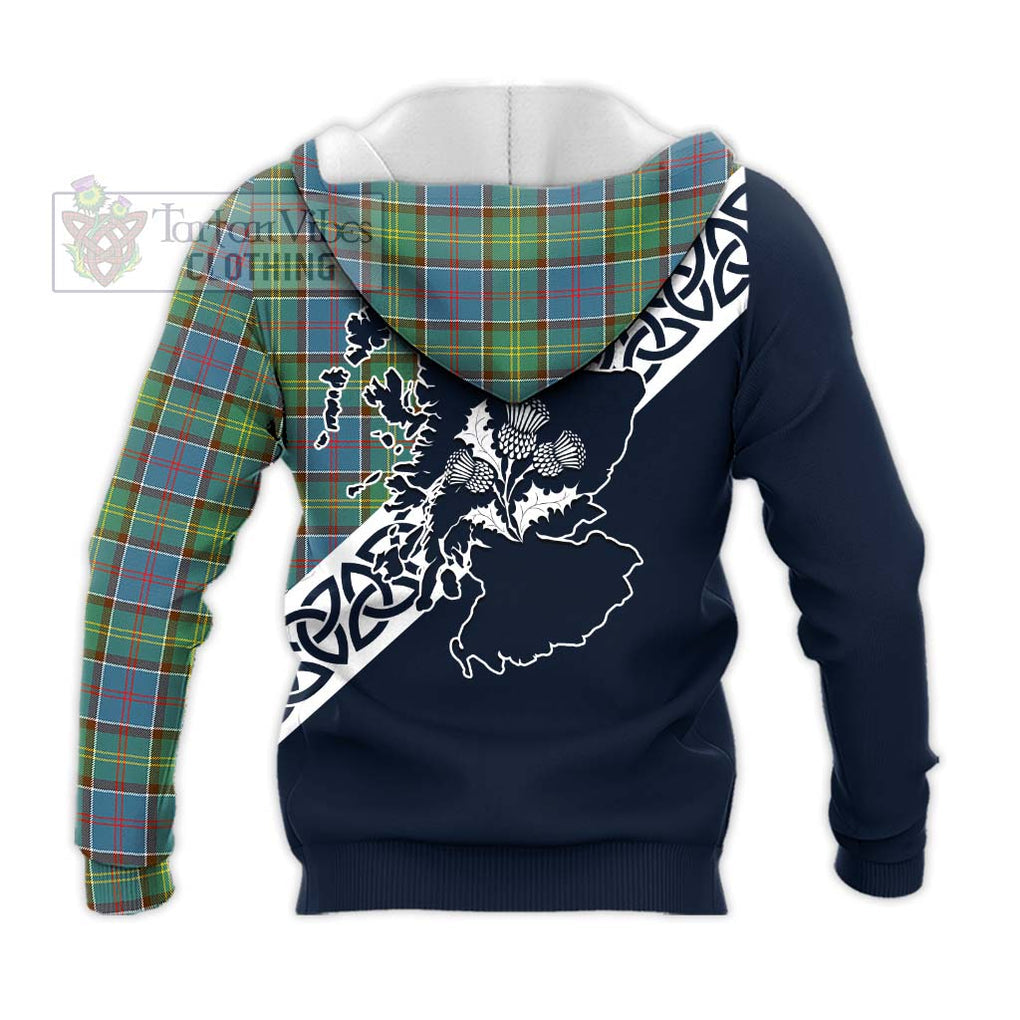 Whitelaw Tartan Knitted Hoodie Featuring Thistle and Scotland Map - Tartan Vibes Clothing