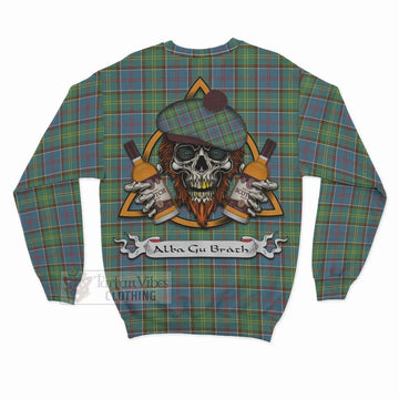 Whitelaw Tartan Sweatshirt with Family Crest and Bearded Skull Holding Bottles of Whiskey - Tartan Vibes Clothing