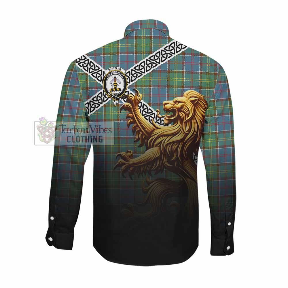 Whitelaw Crest Tartan Long Sleeve Button Shirt with Golden Lion Emblem Celtic Style Men's Shirt - Tartan Vibes Clothing