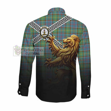 Whitelaw Crest Tartan Long Sleeve Button Shirt with Golden Lion Emblem Celtic Style Men's Shirt - Tartan Vibes Clothing