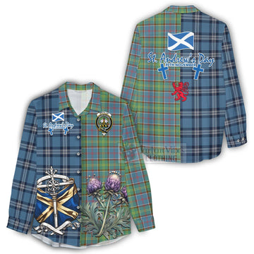 Whitelaw Tartan Women's Casual Shirt Happy St. Andrew's Day Half Tartan Style - Tartan Vibes Clothing
