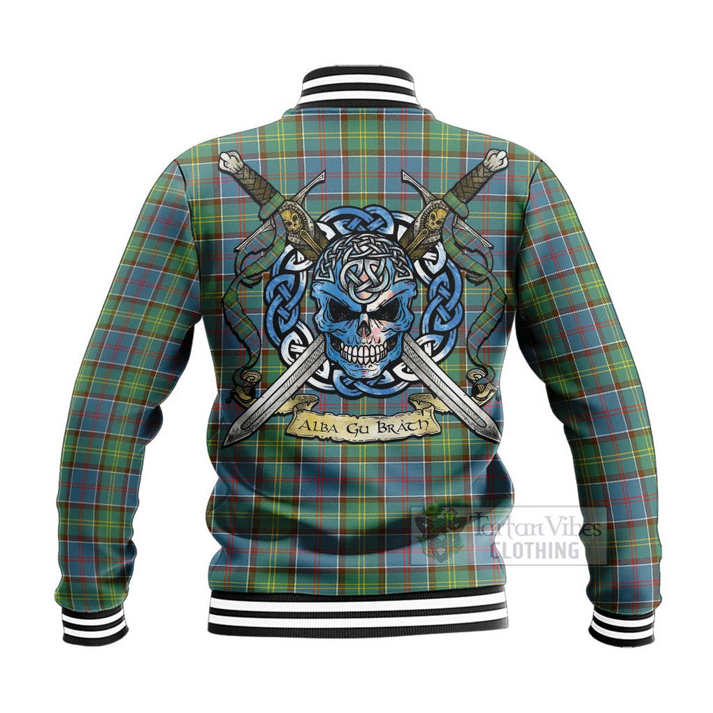 Whitelaw Tartan Baseball Jacket with Family Crest Celtic Skull Style - Tartan Vibes Clothing