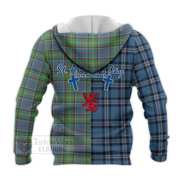 Whitelaw Tartan Knitted Hoodie Happy St. Andrew's Day Half Tartan Style - Tartan Vibes Clothing