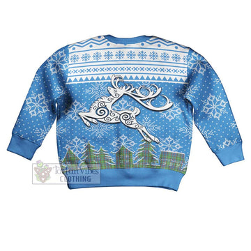 Whitelaw Clan Christmas Kid Ugly Sweater with Tartan and Celtic Reindeer Style - Tartan Vibes Clothing