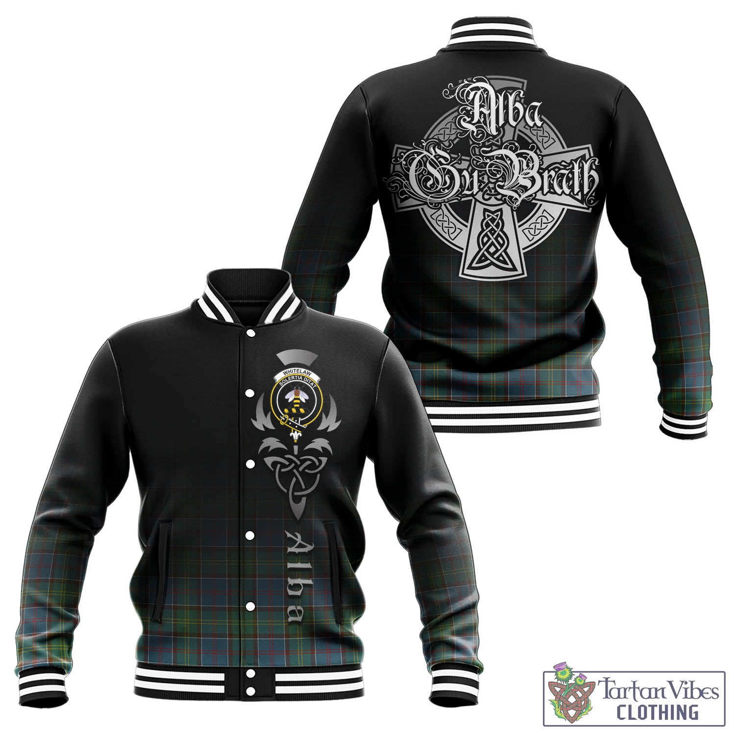 Whitelaw Tartan Baseball Jacket Featuring Alba Gu Brath Family Crest Celtic Inspired - Tartan Vibes Clothing