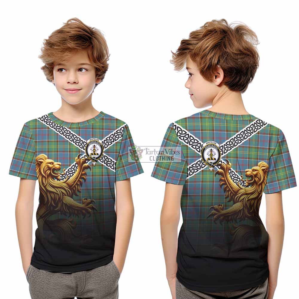 Whitelaw Crest Tartan Kid T-Shirt with Golden Lion Emblem Celtic Style - Tartan Vibes Clothing