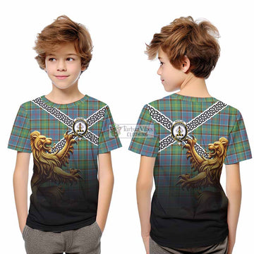 Whitelaw Crest Tartan Kid T-Shirt with Golden Lion Emblem Celtic Style - Tartan Vibes Clothing