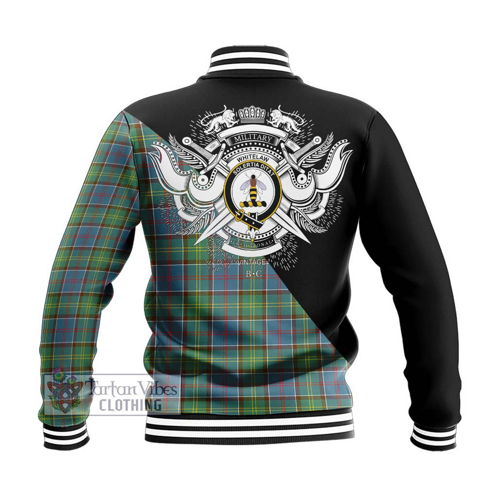 Whitelaw Tartan Baseball Jacket with Family Crest and Military Logo Style - Tartan Vibes Clothing