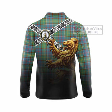 Whitelaw Crest Tartan Long Sleeve Polo Shirt with Golden Lion Emblem Celtic Style - Tartan Vibes Clothing
