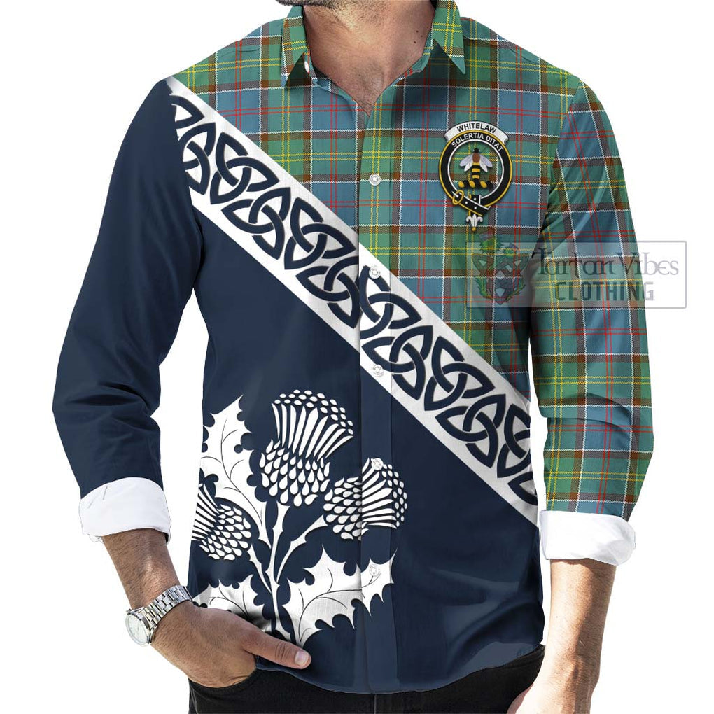 Whitelaw Tartan Long Sleeve Button Shirt Featuring Thistle and Scotland Map Men's Shirt - Tartan Vibes Clothing