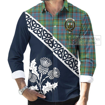 Whitelaw Tartan Long Sleeve Button Shirt Featuring Thistle and Scotland Map Men's Shirt - Tartan Vibes Clothing