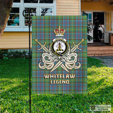 Whitelaw Tartan Garden Flag with Clan Crest and the Golden Sword of Courageous Legacy