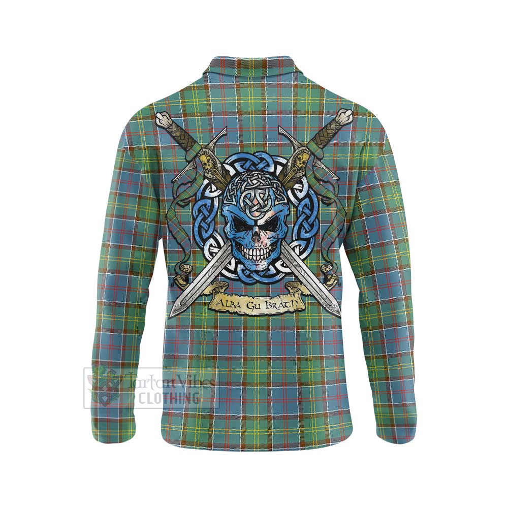 Whitelaw Tartan Long Sleeve Polo Shirt with Family Crest Celtic Skull Style - Tartan Vibes Clothing