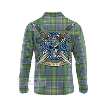 Whitelaw Tartan Long Sleeve Polo Shirt with Family Crest Celtic Skull Style - Tartan Vibes Clothing