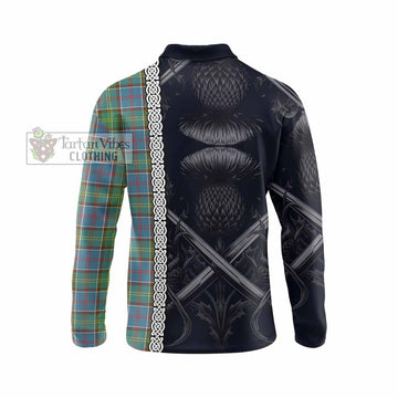 Whitelaw Tartan Long Sleeve Polo Shirt with Family Crest Cross Sword Thistle Celtic Vibes - Tartan Vibes Clothing