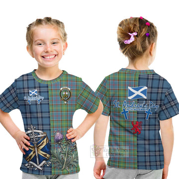 Whitelaw Tartan Kid T-Shirt Happy St. Andrew's Day Half Tartan Style - Tartan Vibes Clothing