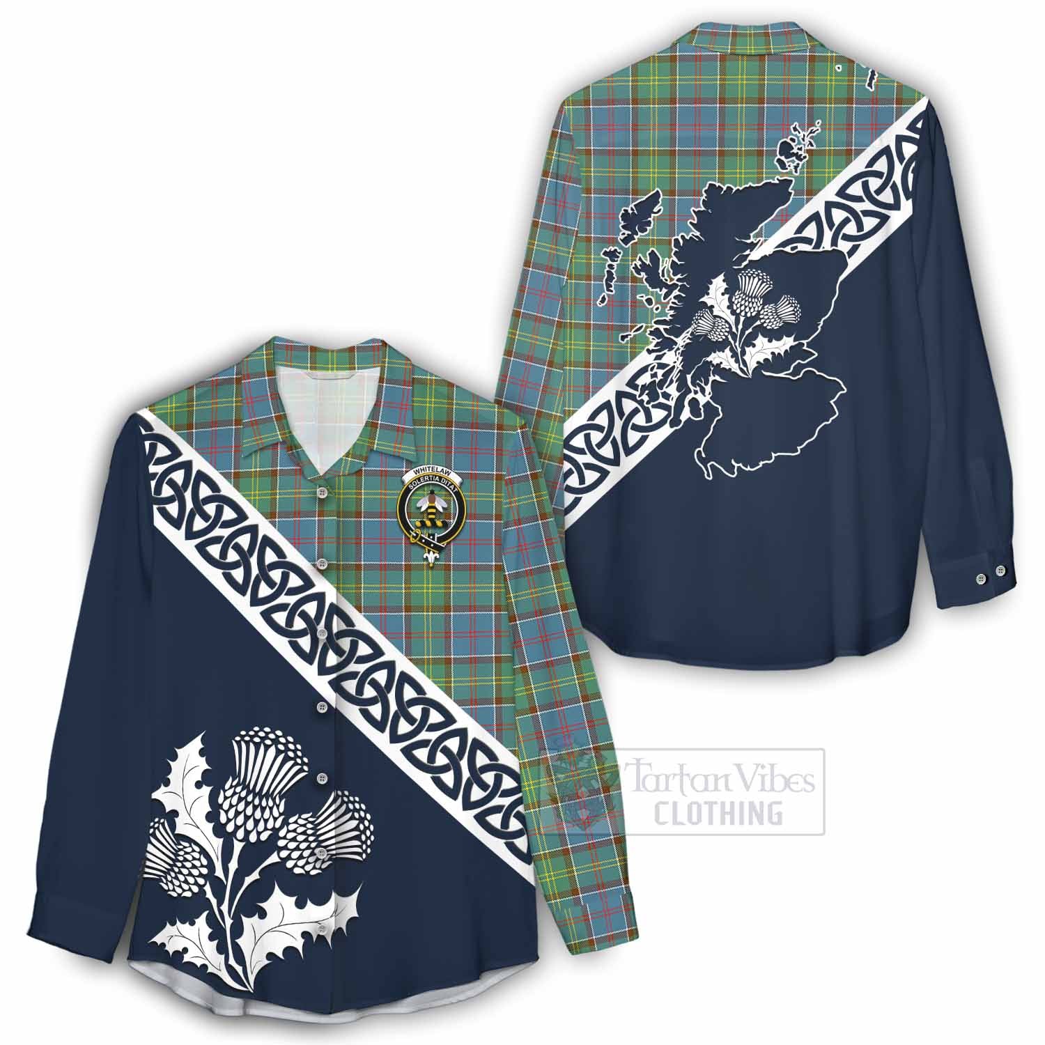 Whitelaw Tartan Women's Casual Shirt Featuring Thistle and Scotland Map - Tartan Vibes Clothing