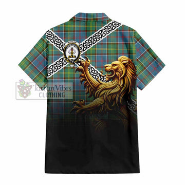 Whitelaw Crest Tartan Hawaiian Shirt with Golden Lion Emblem Celtic Style - Tartan Vibes Clothing
