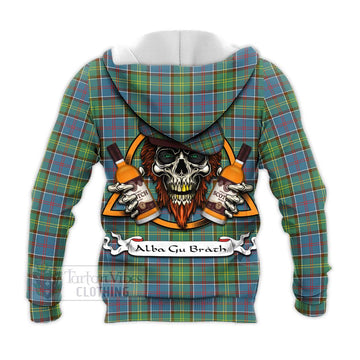 Whitelaw Tartan Knitted Hoodie with Family Crest and Bearded Skull Holding Bottles of Whiskey - Tartan Vibes Clothing