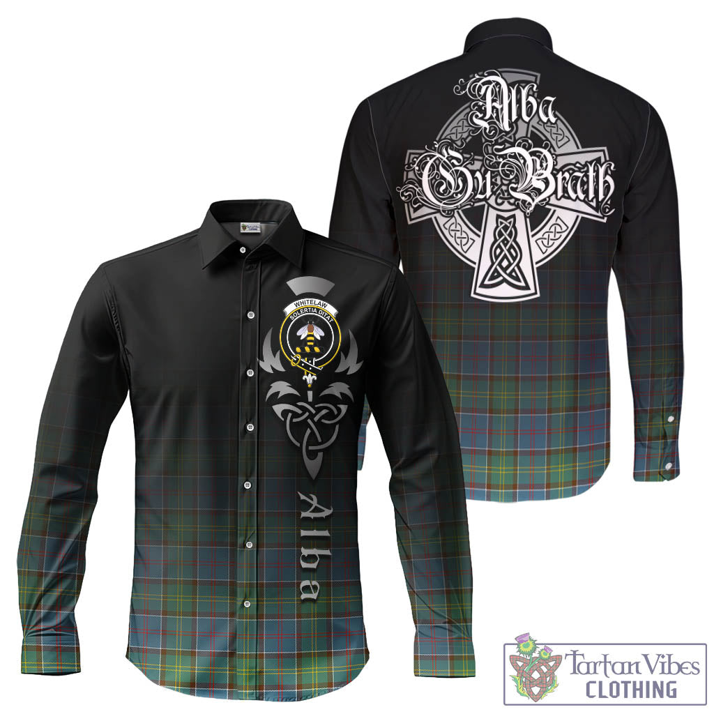 Tartan Vibes Clothing Whitelaw Tartan Long Sleeve Button Up Featuring Alba Gu Brath Family Crest Celtic Inspired