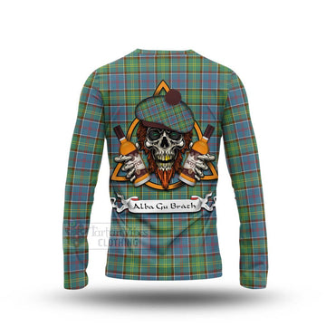 Whitelaw Tartan Long Sleeve T-Shirt with Family Crest and Bearded Skull Holding Bottles of Whiskey - Tartan Vibes Clothing