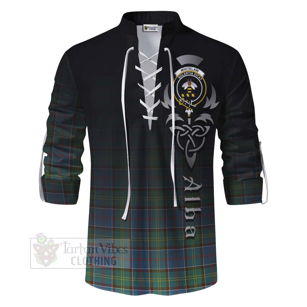Tartan Vibes Clothing Whitelaw Tartan Ghillie Kilt Shirt Featuring Alba Gu Brath Family Crest Celtic Inspired