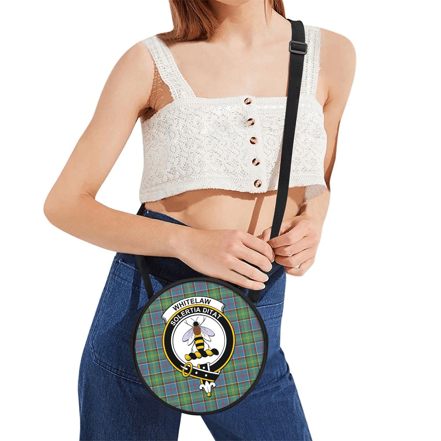 Whitelaw Tartan Round Satchel Bags with Family Crest - Tartan Vibes Clothing