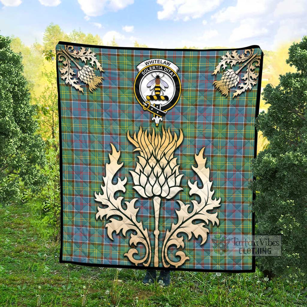 Tartan Vibes Clothing Whitelaw Tartan Quilt with Family Crest and Golden Thistle Style