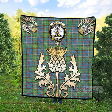 Tartan Vibes Clothing Whitelaw Tartan Quilt with Family Crest and Golden Thistle Style