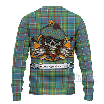 Whitelaw Tartan Ugly Sweater with Family Crest and Bearded Skull Holding Bottles of Whiskey - Tartan Vibes Clothing