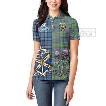 Whitelaw Tartan Women's Polo Shirt Happy St. Andrew's Day Half Tartan Style - Tartan Vibes Clothing