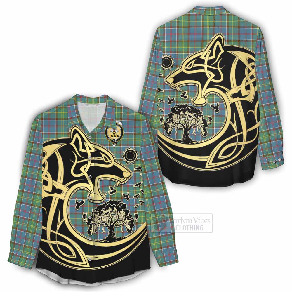 Whitelaw Tartan Women's Casual Shirt with Family Crest Celtic Wolf Style - Tartan Vibes Clothing