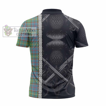 Whitelaw Tartan Zipper Polo Shirt with Family Crest Cross Sword Thistle Celtic Vibes - Tartan Vibes Clothing