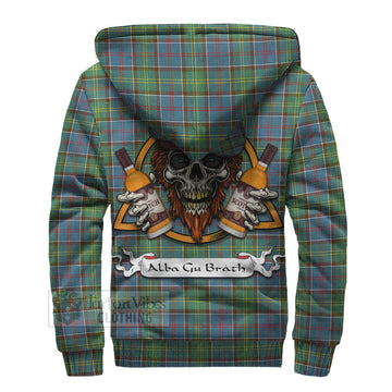 Whitelaw Tartan Sherpa Hoodie with Family Crest and Bearded Skull Holding Bottles of Whiskey - Tartan Vibes Clothing