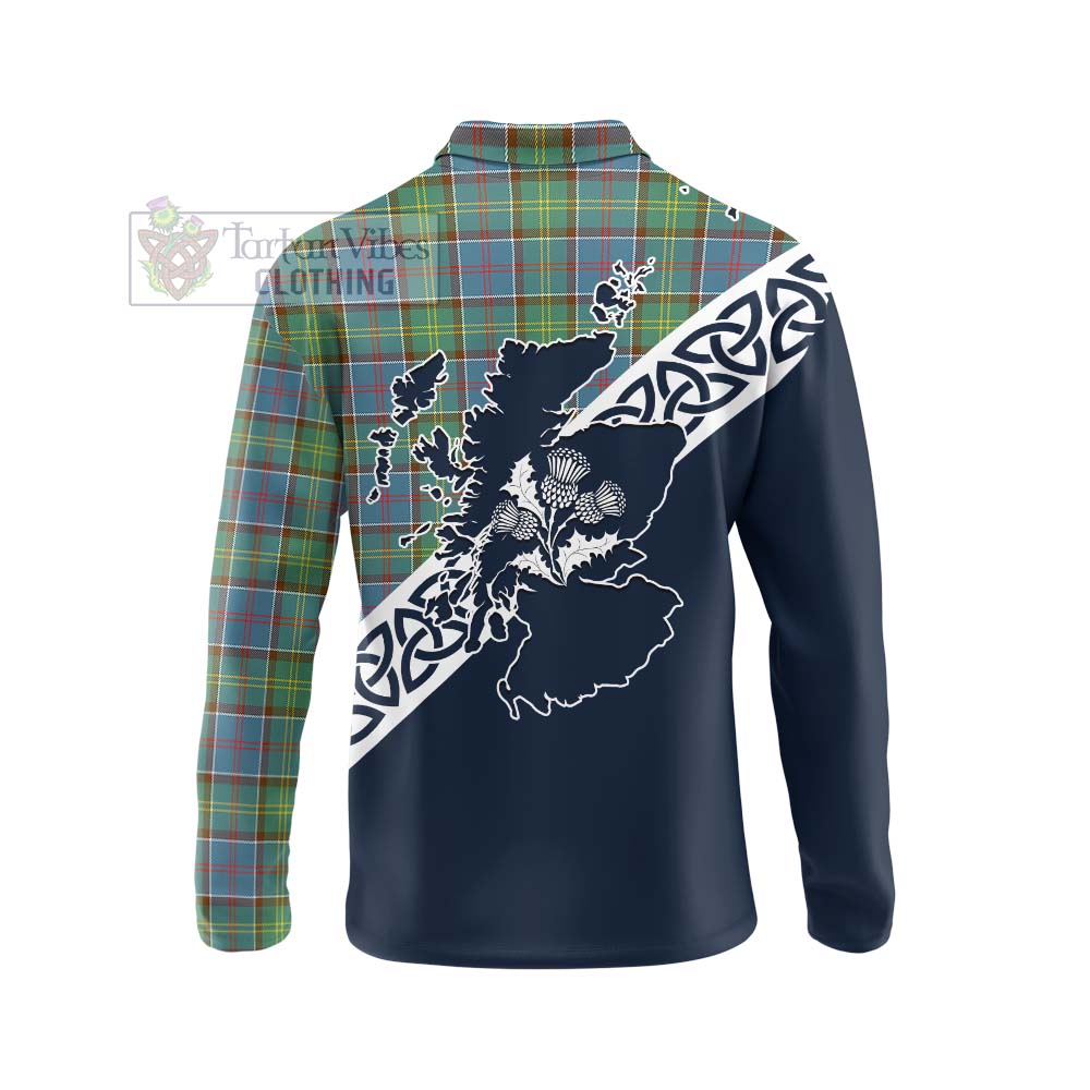 Whitelaw Tartan Long Sleeve Polo Shirt Featuring Thistle and Scotland Map - Tartan Vibes Clothing