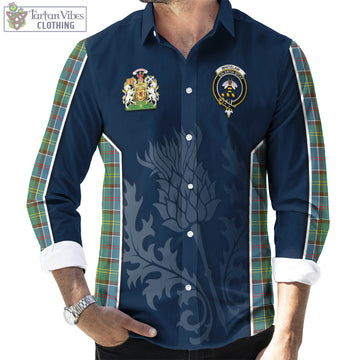 Whitelaw Tartan Long Sleeve Button Up Shirt with Family Crest and Scottish Thistle Vibes Sport Style