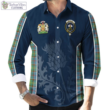 Whitelaw Tartan Long Sleeve Button Up Shirt with Family Crest and Scottish Thistle Vibes Sport Style - Tartan Vibes Clothing