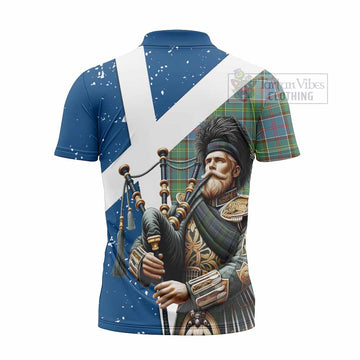 Whitelaw Tartan Zipper Polo Shirt with Family Crest Scottish Bagpiper Vibes - Tartan Vibes Clothing