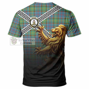 Tartan Vibes Clothing Whitelaw Crest Tartan T-Shirt with Golden Lion Emblem Celtic Style